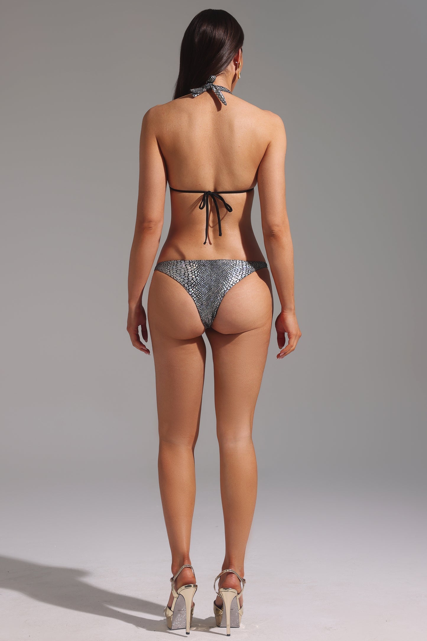 Taş Detaylı Halter Yaka Mini Bikini İkili Set