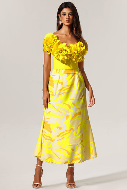 Veva Omuz Açık Çiçek Desenli Maksi İkili Takım