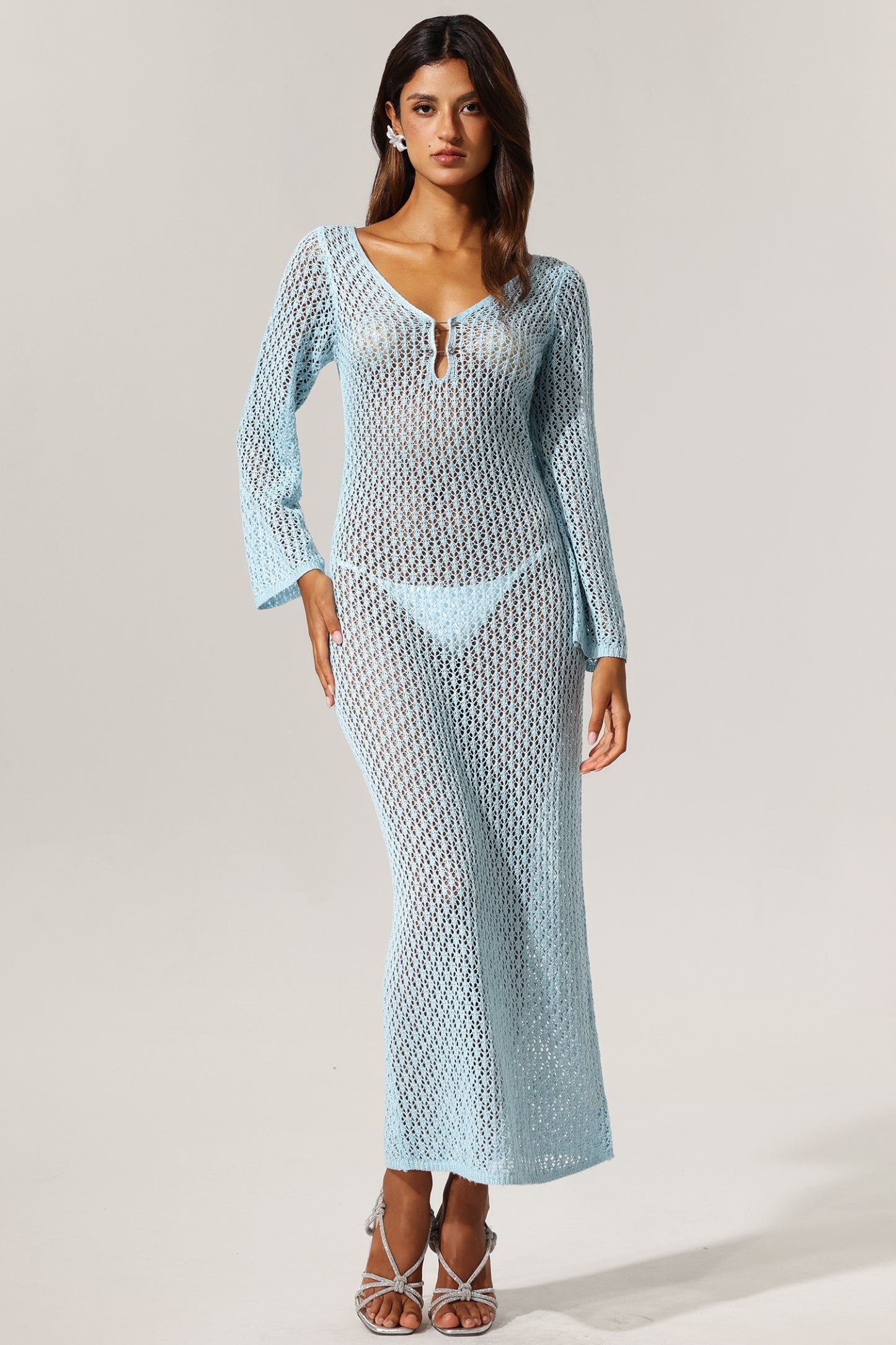 Ellyson Uzun Kollu Ajour Maksi Elbise