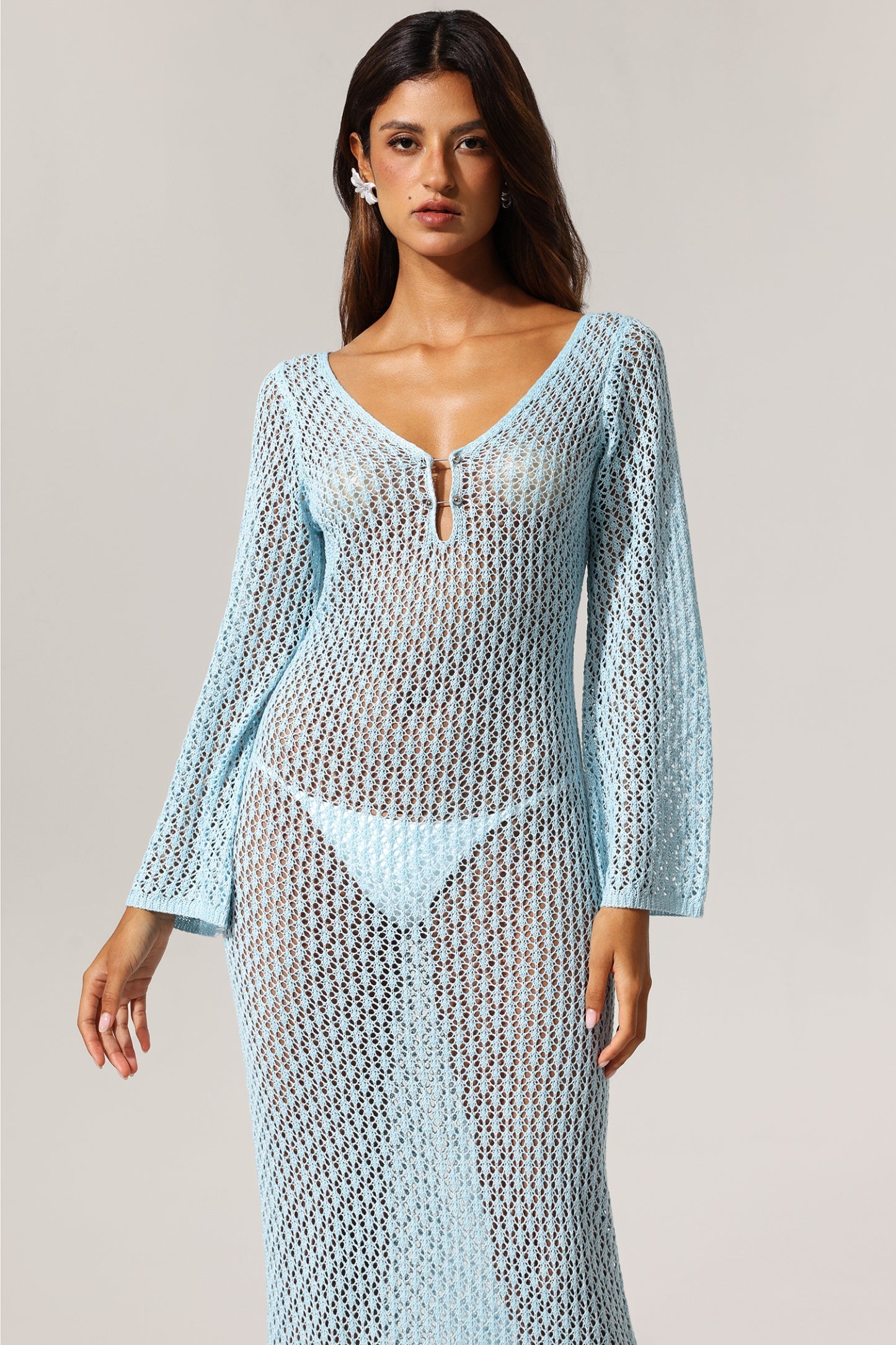 Ellyson Uzun Kollu Ajour Maksi Elbise