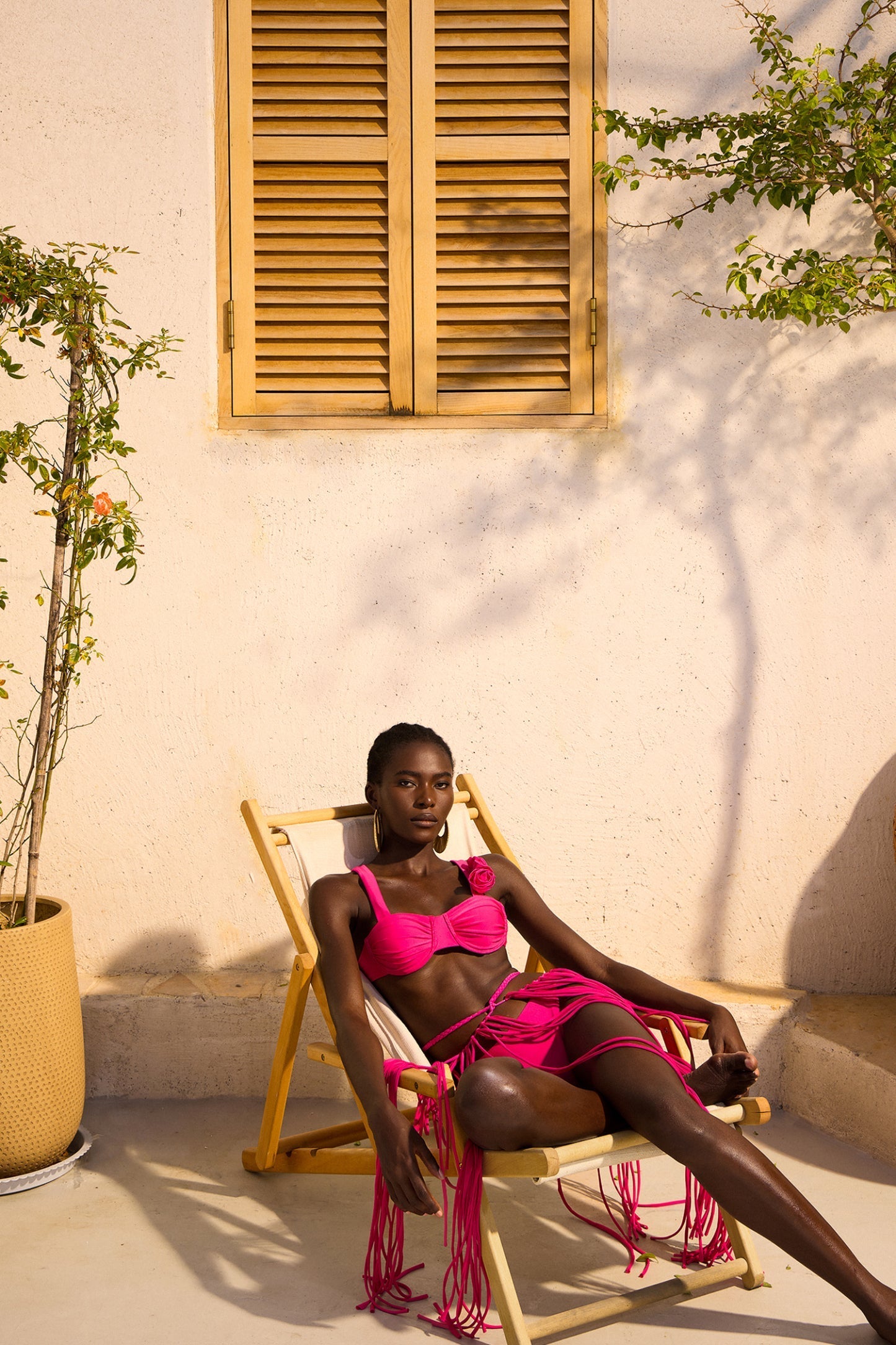 Püsküllü Pembe Üç Parça Bikini Seti