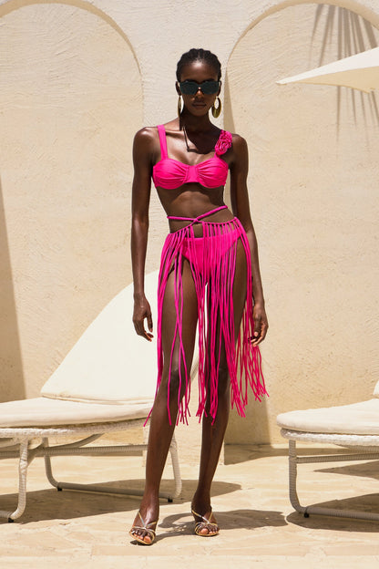 Püsküllü Pembe Üç Parça Bikini Seti