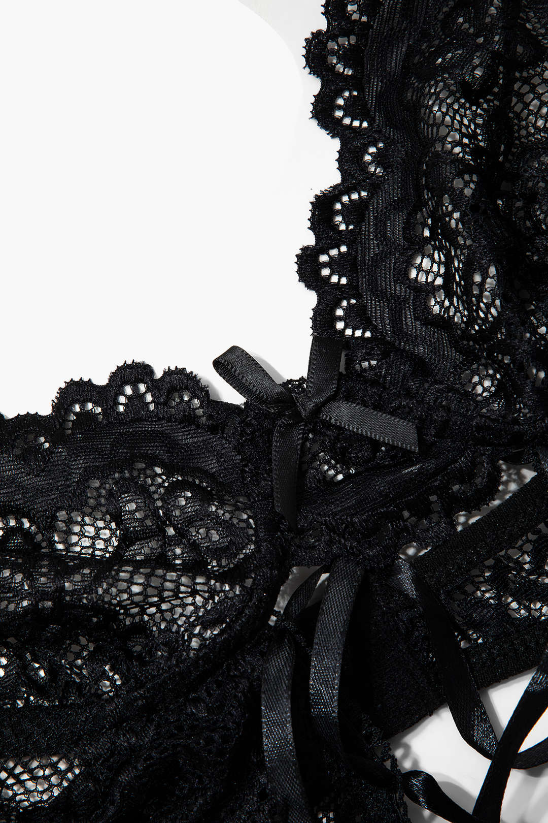 Düz Renk Kesik Dantel İç Giyim Jartiyer  Seti