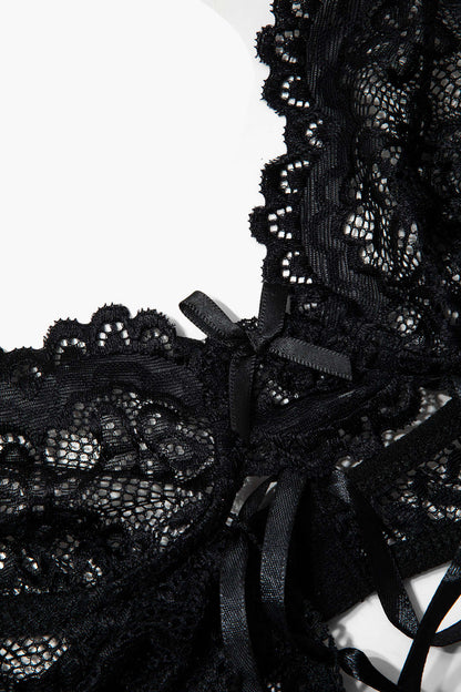 Düz Renk Kesik Dantel İç Giyim Jartiyer  Seti