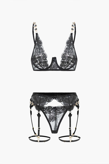 Dantel Metalik Zincir Nakışlı Jartiyer Takımı