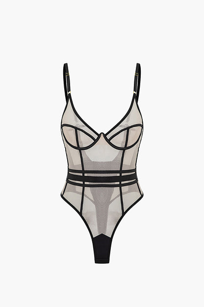 File Şeffaf Sırt Dekolteli Kolsuz Bodysuit