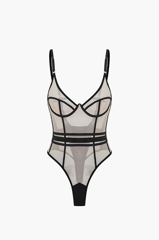 File Şeffaf Sırt Dekolteli Kolsuz Bodysuit