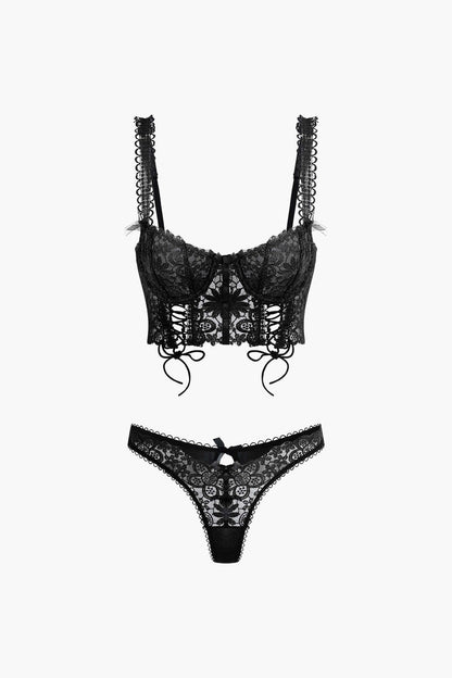 Dantel Bağlama Büstiyer ve Alt Seti