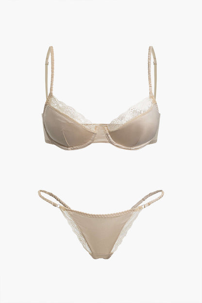 Saten Dantel İşlemeli Büstiyer İki Parçalı İç Giyim Takımı