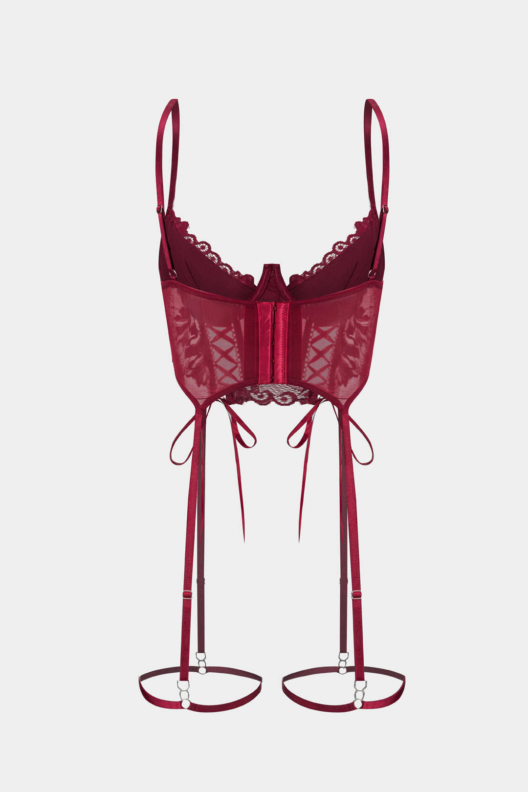 Dantel Çapraz Bağlama Detaylı Sırt Dekolteli İç Giyim Jartiyer  Seti