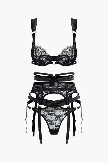 Dantel Şeffaf Kesik Detaylı Sırt Dekolteli Jartiyer Takımı