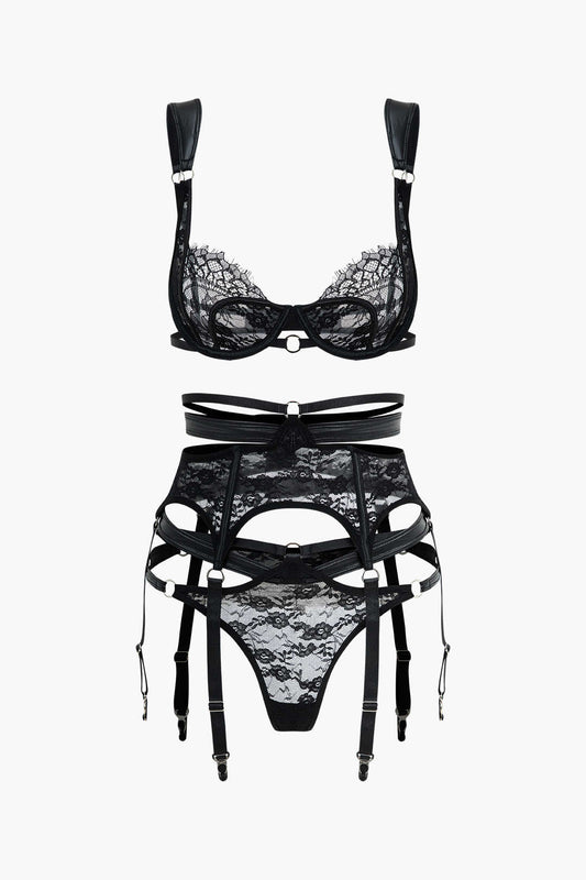 Dantel Şeffaf Kesik Detaylı Sırt Dekolteli Jartiyer Takımı