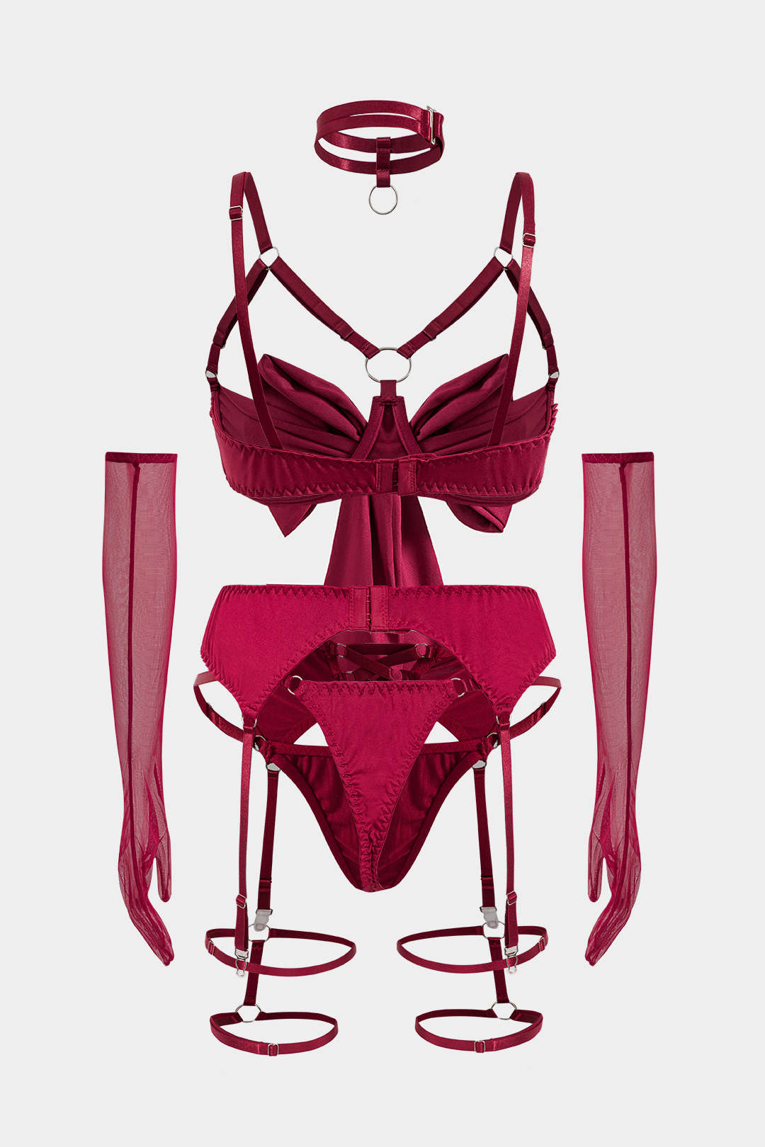 Choker Bağlama Lingerie Jartiyer  Seti ve Eldiven