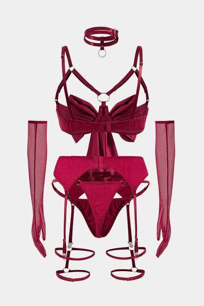 Choker Bağlama Lingerie Jartiyer  Seti ve Eldiven