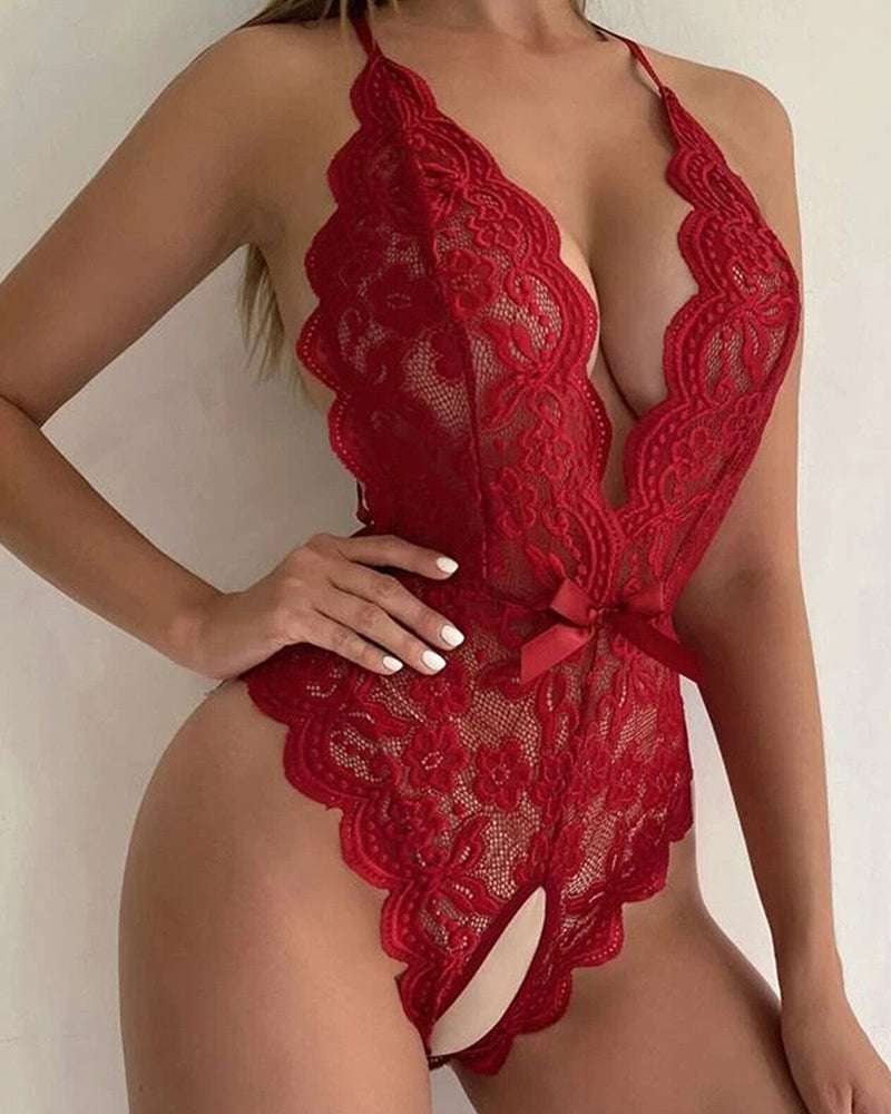 Halter Neck Lace Sexy Bodysuit