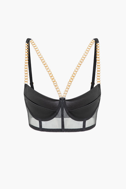 Zincirli Bustier Kontrast File İç Giyim Jartiyer Seti