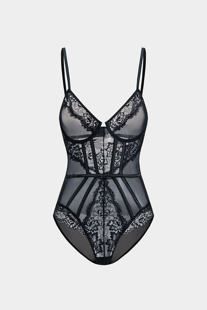 Tül ve Dantelli Büstiyer Korse Bodysuit