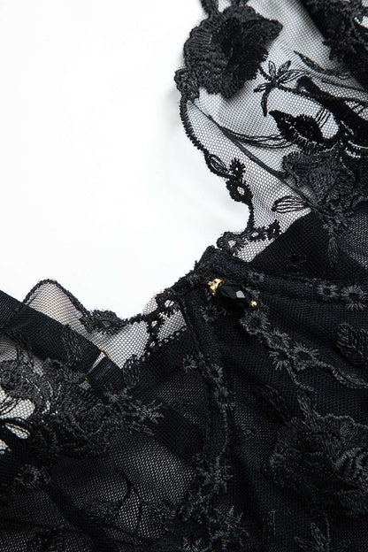 Şeffaf Tül Nakışlı Jartiyer Takımı