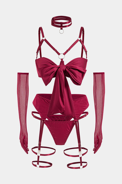 Choker Bağlama Lingerie Jartiyer  Seti ve Eldiven