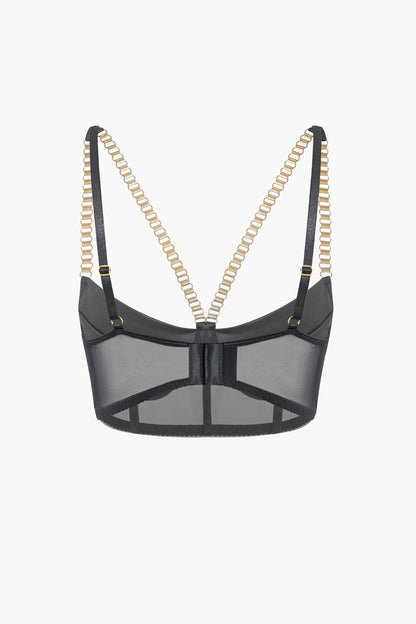 Zincirli Bustier Kontrast File İç Giyim Jartiyer Seti