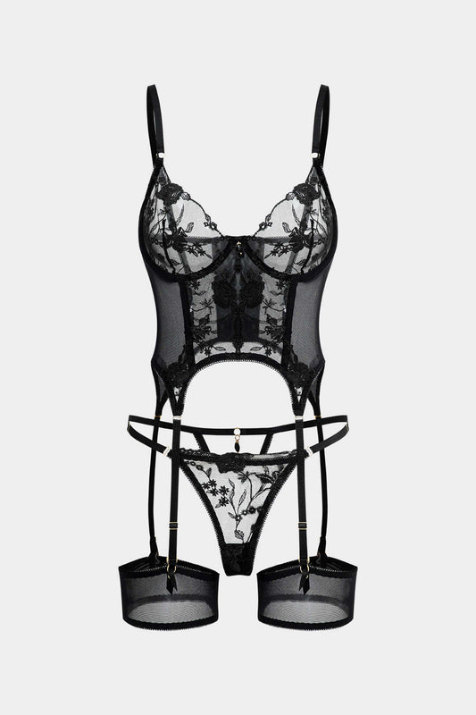 Şeffaf Tül Nakışlı Jartiyer Takımı