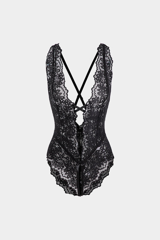 Dantel Kesik Detaylı Bağlama Önü ve Sırt Açık Bodysuit