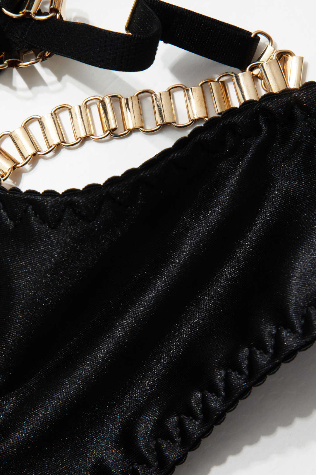 Zincirli Bustier Kontrast File İç Giyim Jartiyer Seti