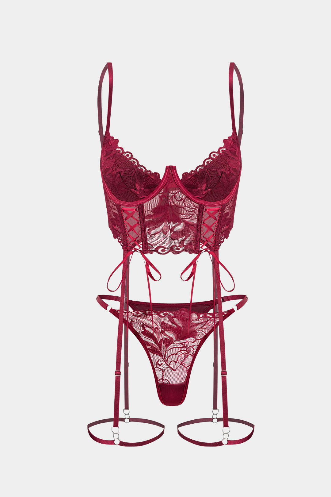 Dantel Çapraz Bağlama Detaylı Sırt Dekolteli İç Giyim Jartiyer  Seti