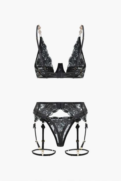 Dantel Metalik Zincir Nakışlı Jartiyer Takımı