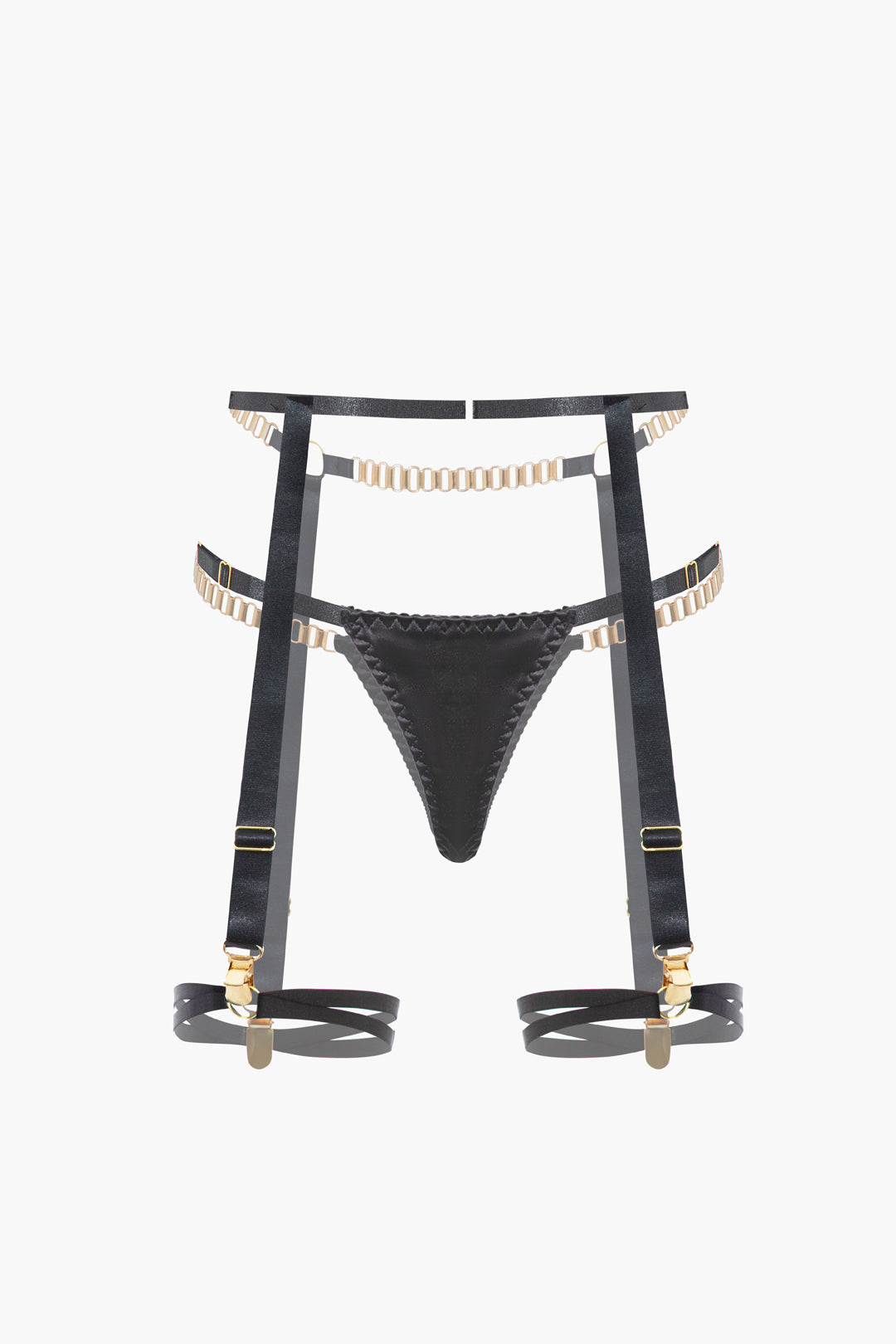 Zincirli Bustier Kontrast File İç Giyim Jartiyer Seti