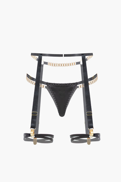 Zincirli Bustier Kontrast File İç Giyim Jartiyer Seti