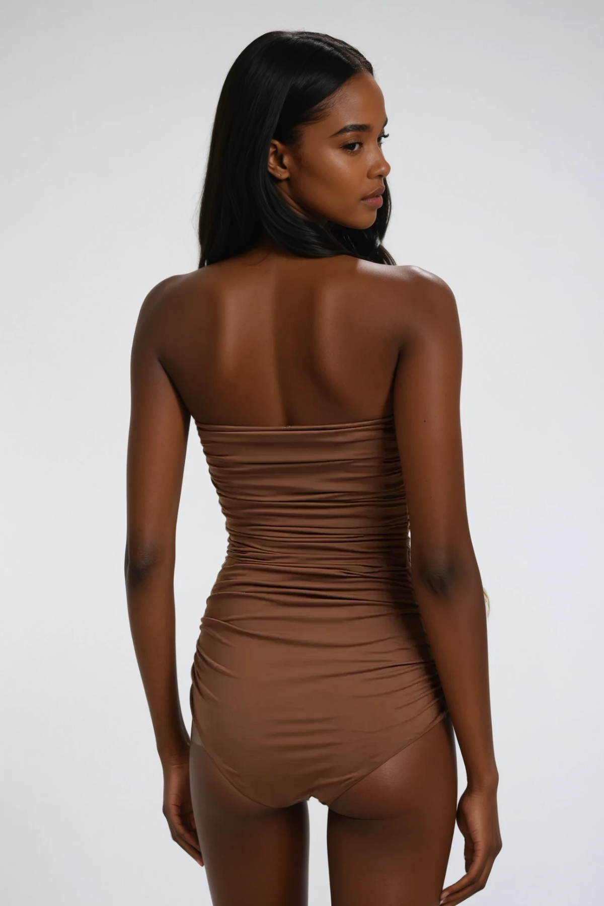 Berach Ruched Flower One Piece Swimsuit In Mocha Mousse