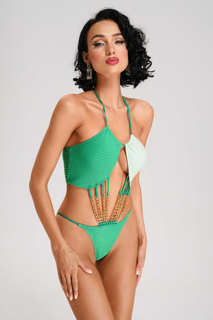 Chain Cut-Out Monokini – Altın Zincir Detay Tek Parça Mayo