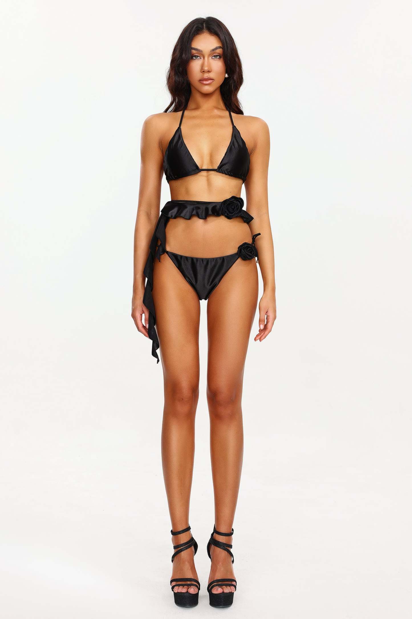 Irosa Saten Çiçekli Üç Parça Bikini Takımı