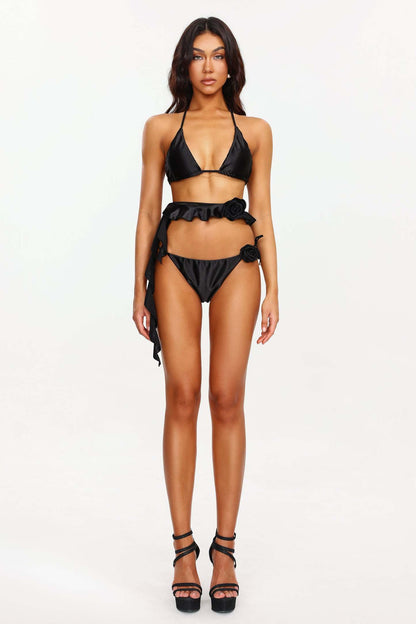 Irosa Saten Çiçekli Üç Parça Bikini Takımı