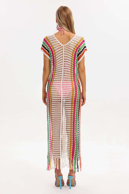 Viomo Örgü Plaj Elbisesi Yan Yırtmaç Detaylı