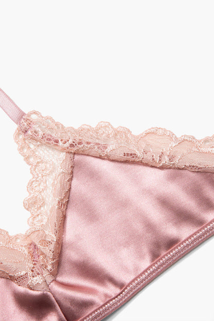 Dantel Saten Pembe İç Giyim Jartiyer  Seti