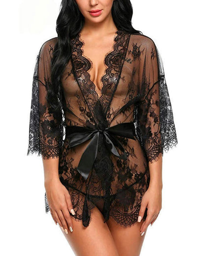 Midnight Lace Kimono – Transparan Dantelli Sabahlık