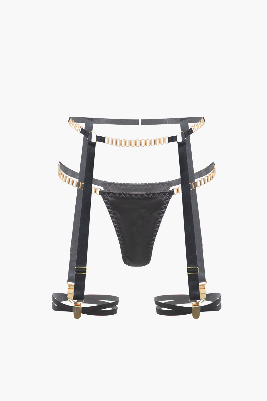 Zincirli Bustier Kontrast File İç Giyim Jartiyer Seti