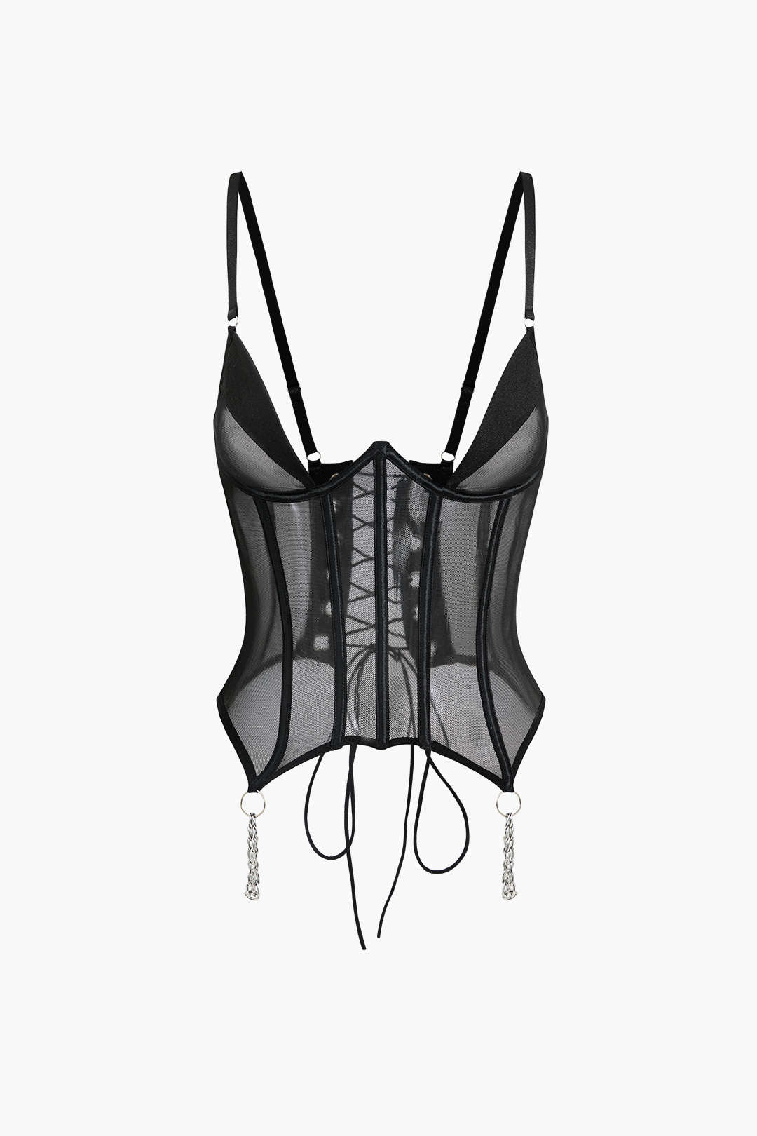 Tül Zincir Detaylı Büstiyer Bağlamalı Jartiyer Takımı