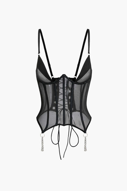 Tül Zincir Detaylı Büstiyer Bağlamalı Jartiyer Takımı