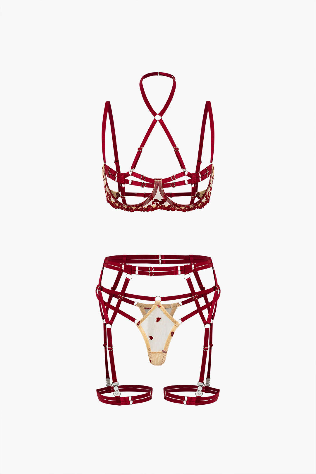 Tül Parchwork Metalik Kesik Detaylı Jartiyer Takımı