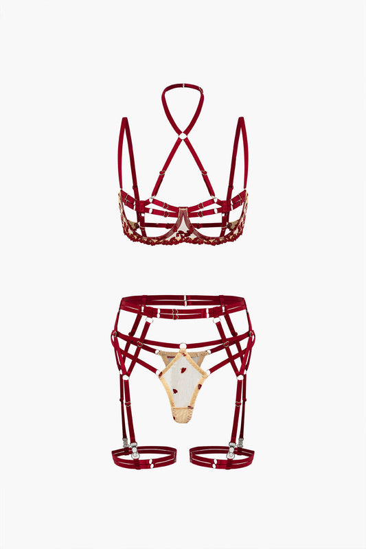 Tül Parchwork Metalik Kesik Detaylı Jartiyer Takımı