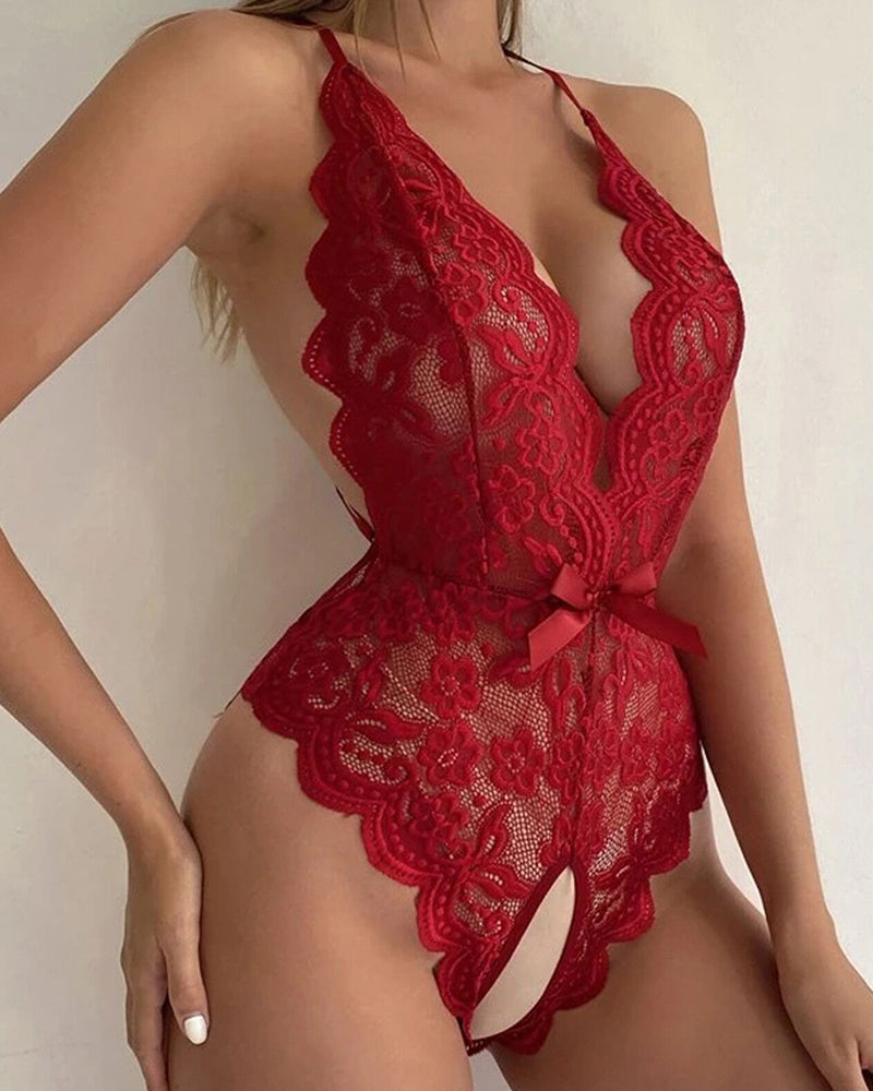 Halter Neck Lace Sexy Bodysuit