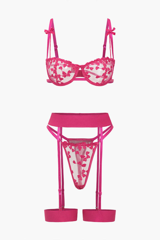 Dantel Nakışlı Bustier Kemerli Lingerie Jartiyer  Seti