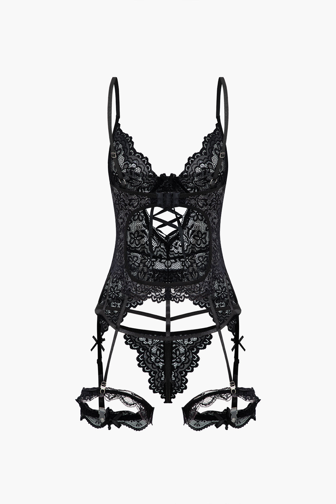 Düz Renk Kesik Dantel İç Giyim Jartiyer  Seti