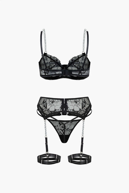 Tül Zincir Çapraz Detaylı Jartiyer Takımı