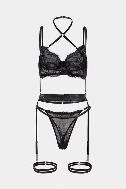 Dantel Nakışlı Çapraz Detaylı Bustiyer Jartiyer Takımı