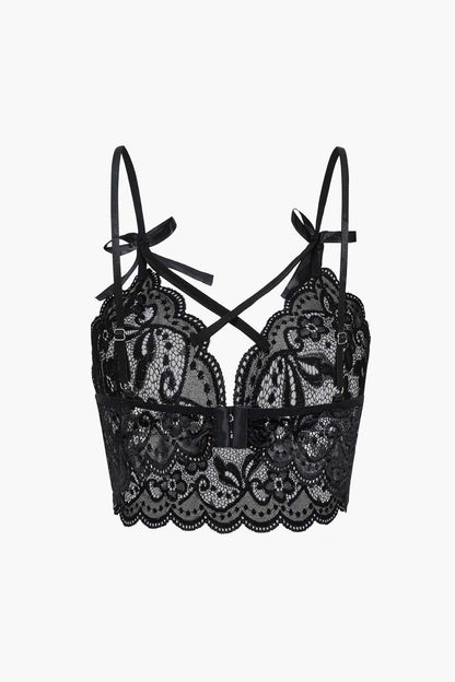 Lace Backless Kesik ve Bağlama Detaylı İç Giyim Jartiyer  Seti