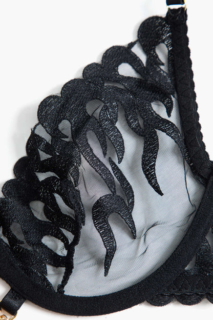 Nakışlı Zincir Detaylı Kesik İç Giyim Jartiyer  Seti